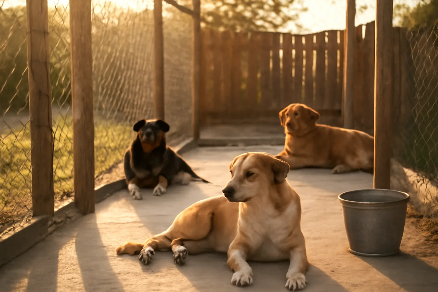 Backyard kennel setup showing dogs and fencing relevant to breeding dogs without a license