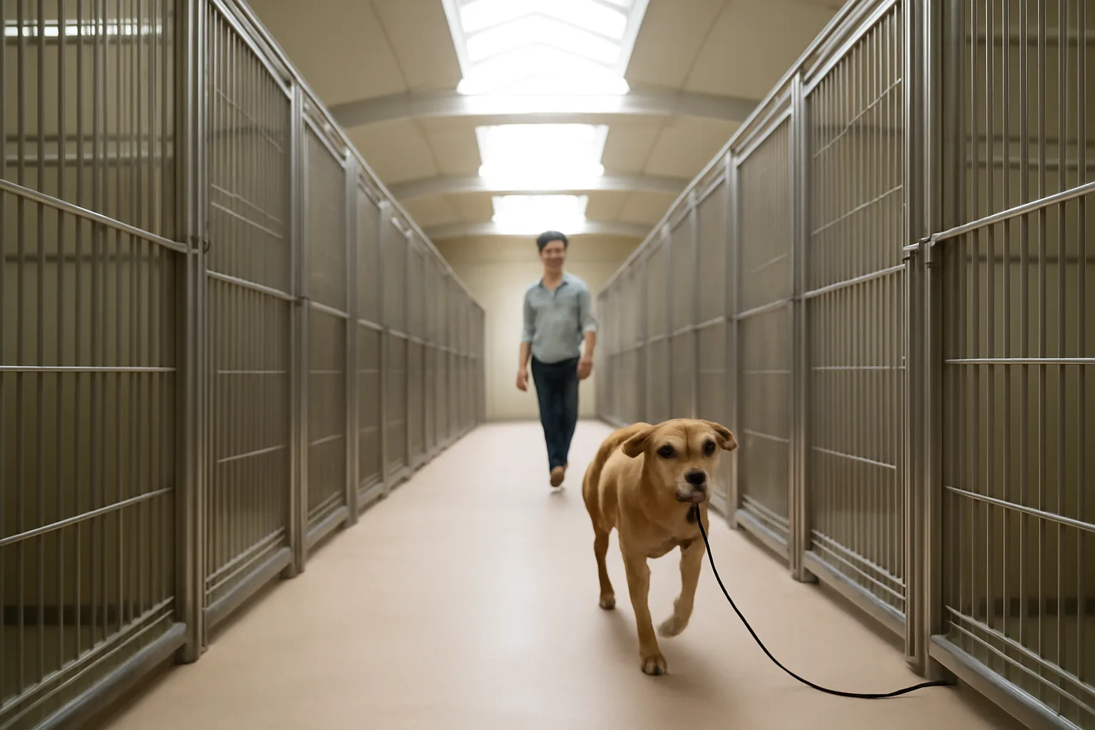 Indoor kennel run hallway representing Baltimore County kennel license facility standards