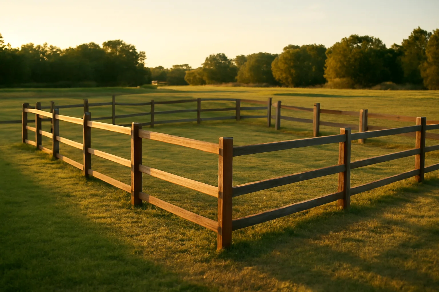 Fenced outdoor dog exercise yard showing setback distance from property tree line