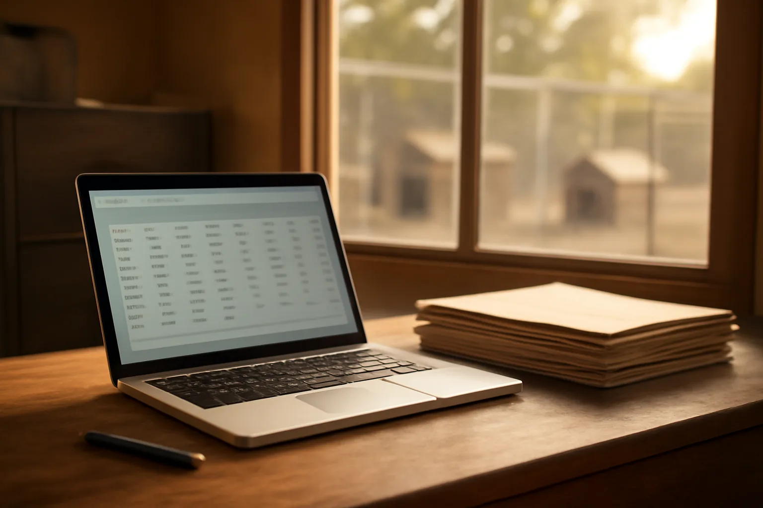 Desk scene with laptop and paperwork used to check a breeder license number