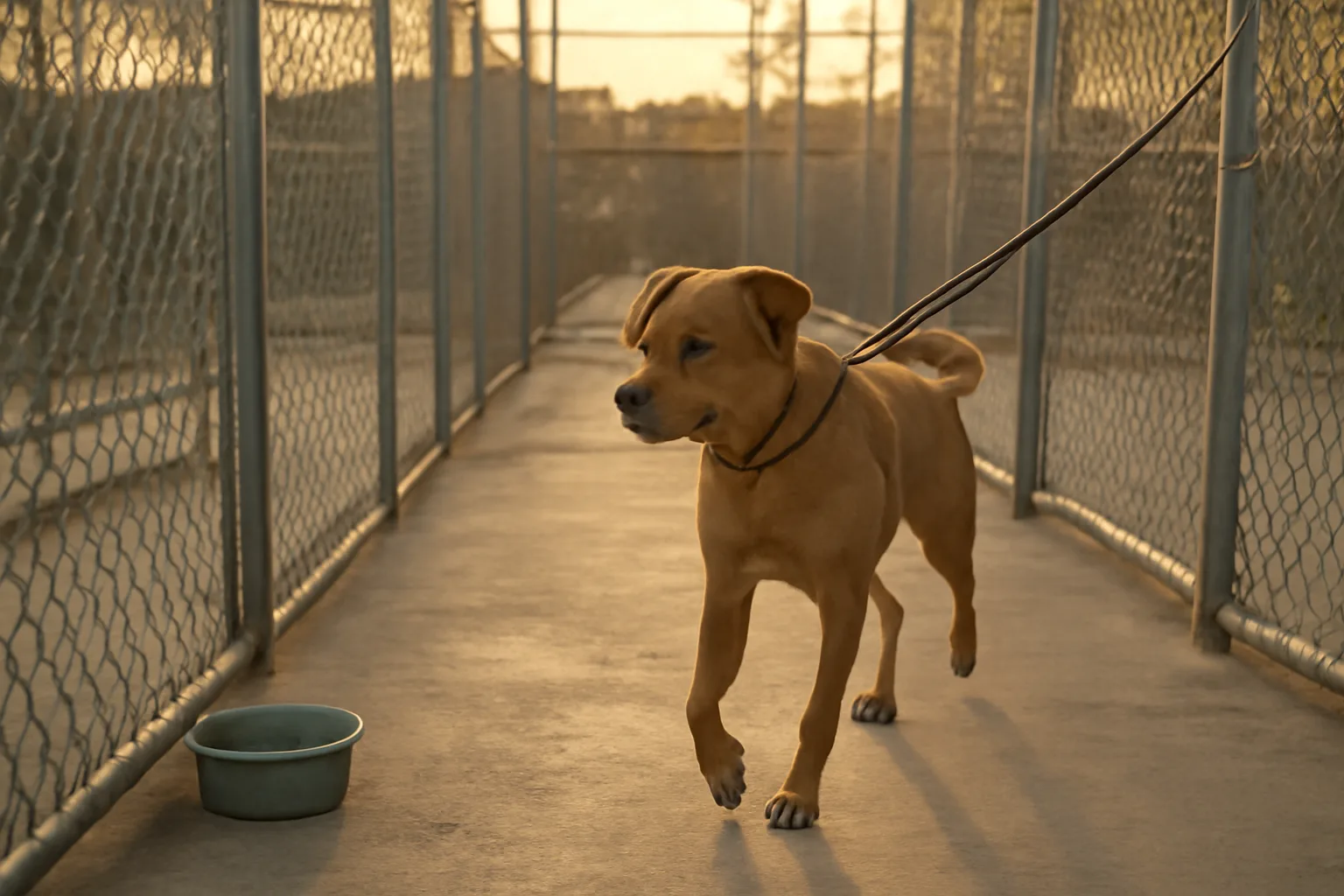Outdoor dog kennel run at golden hour illustrating whether a facility needs a kennel license