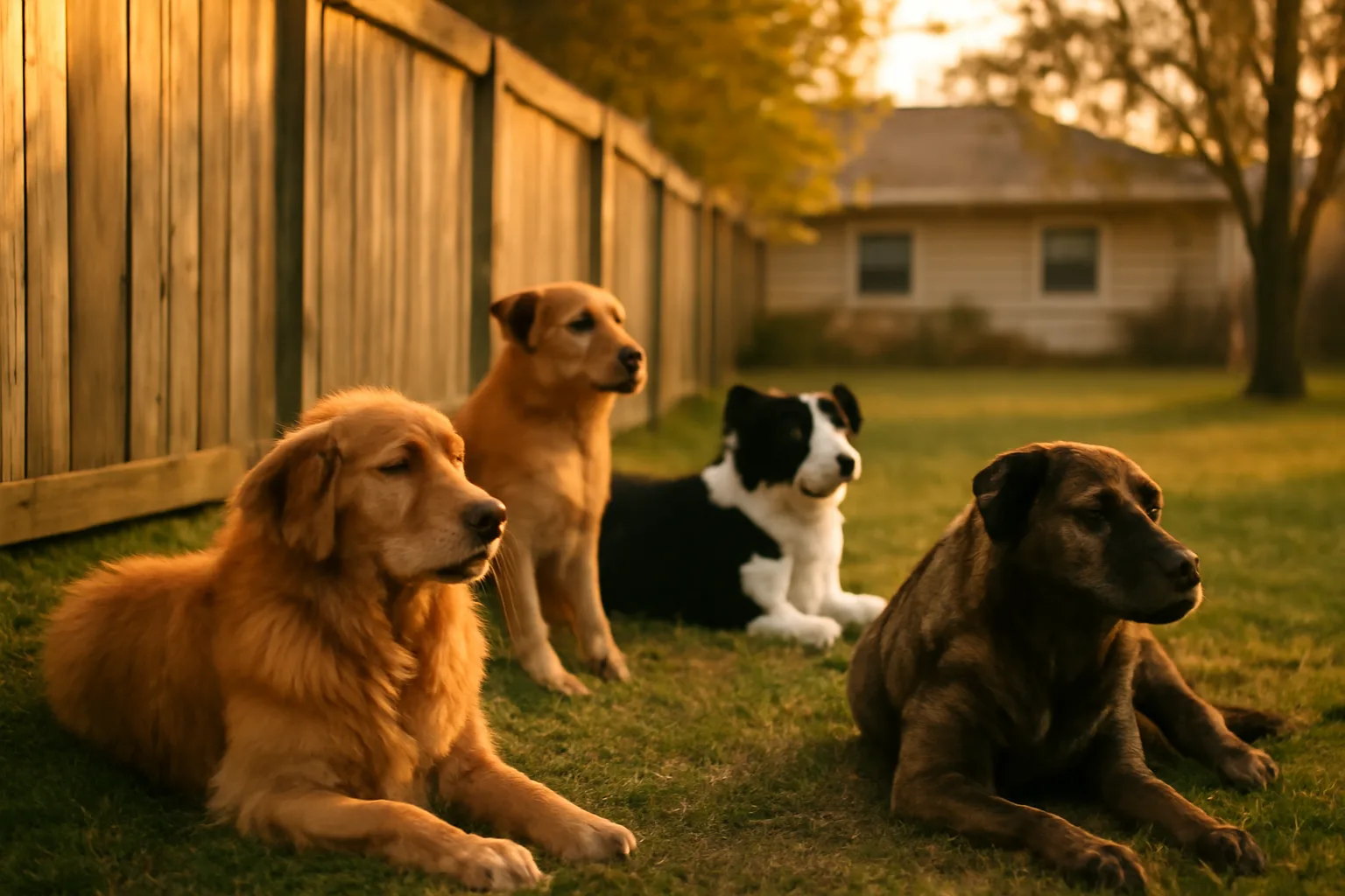 Several dogs resting in an Ohio backyard illustrating how many dogs you can own