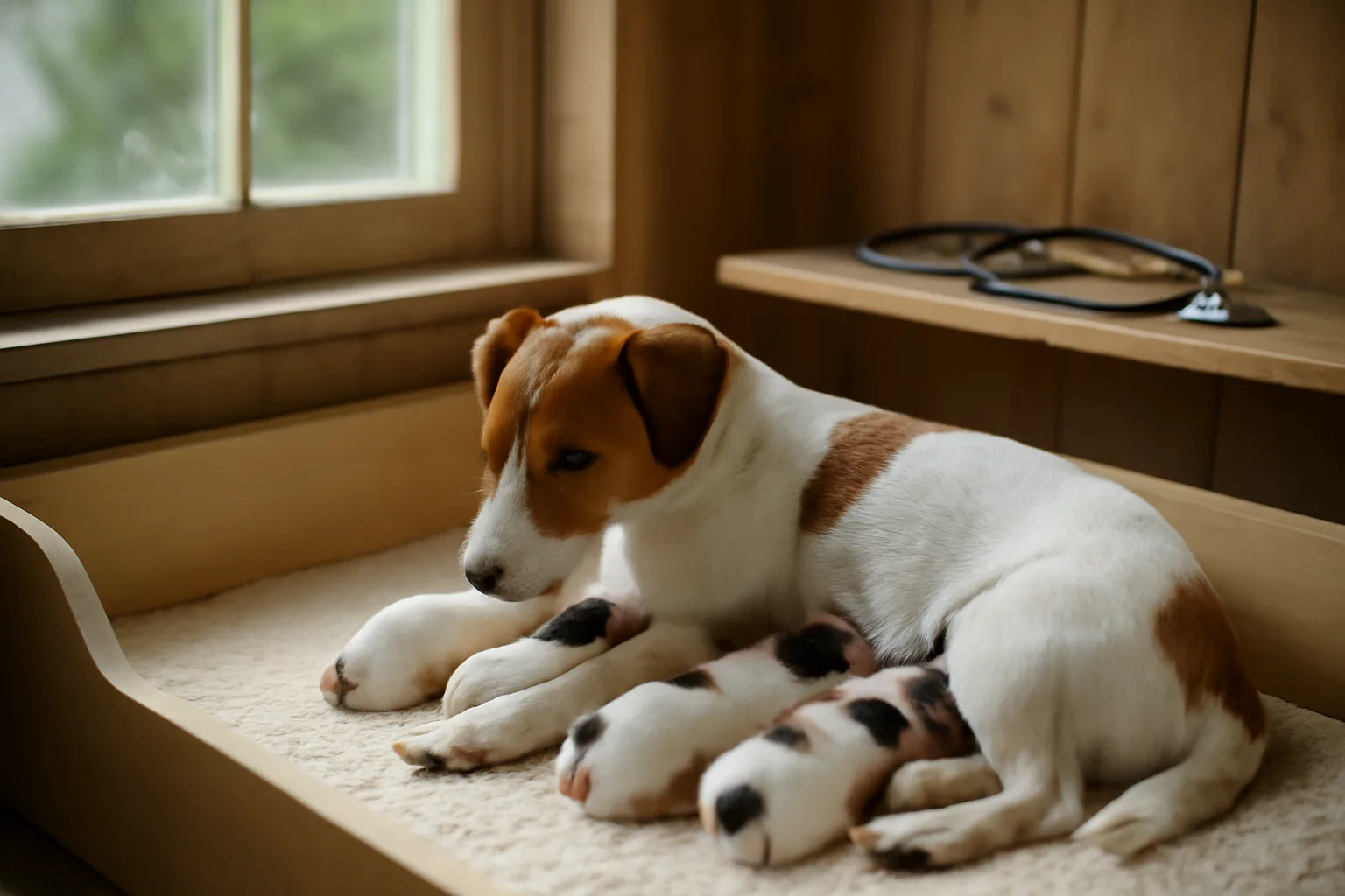 Puppy litter in a whelping box, relevant to UK dog breeding license requirements