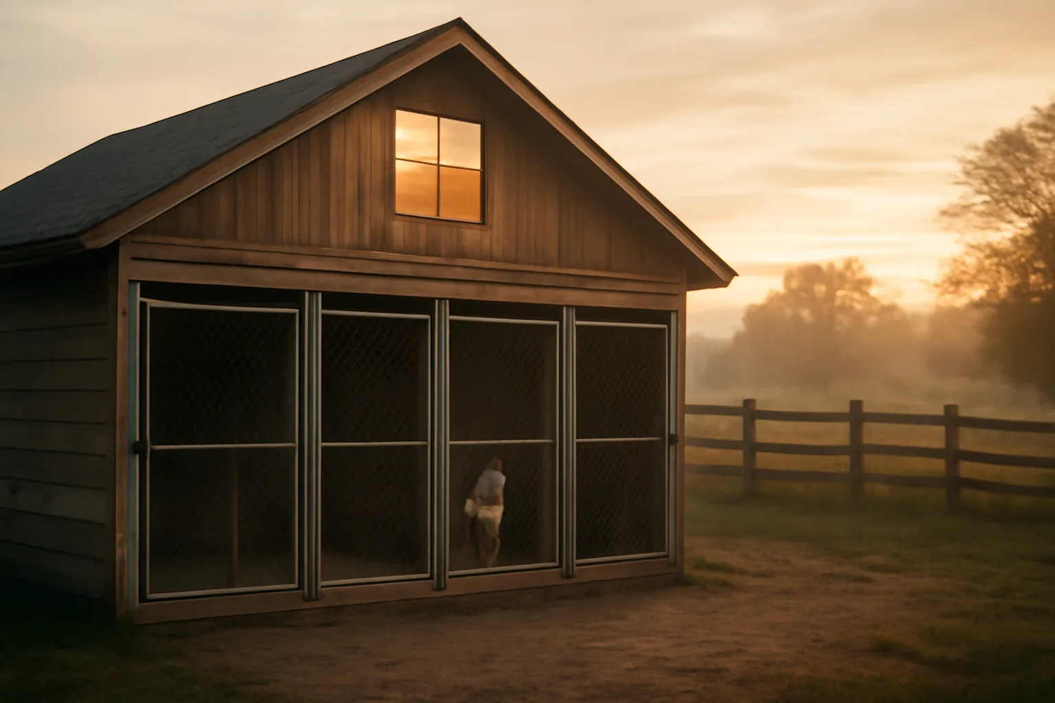 Dog breeding kennel facility with fenced runs, showing whether dog breeding is illegal without licensing