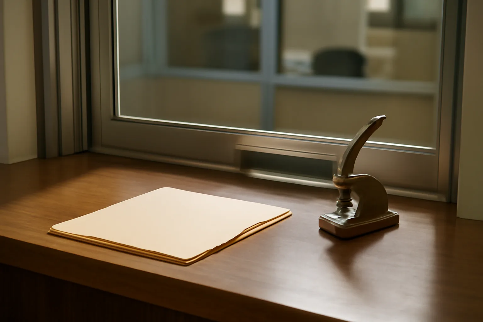 county office counter scene evoking a kennel license lookup and registration visit