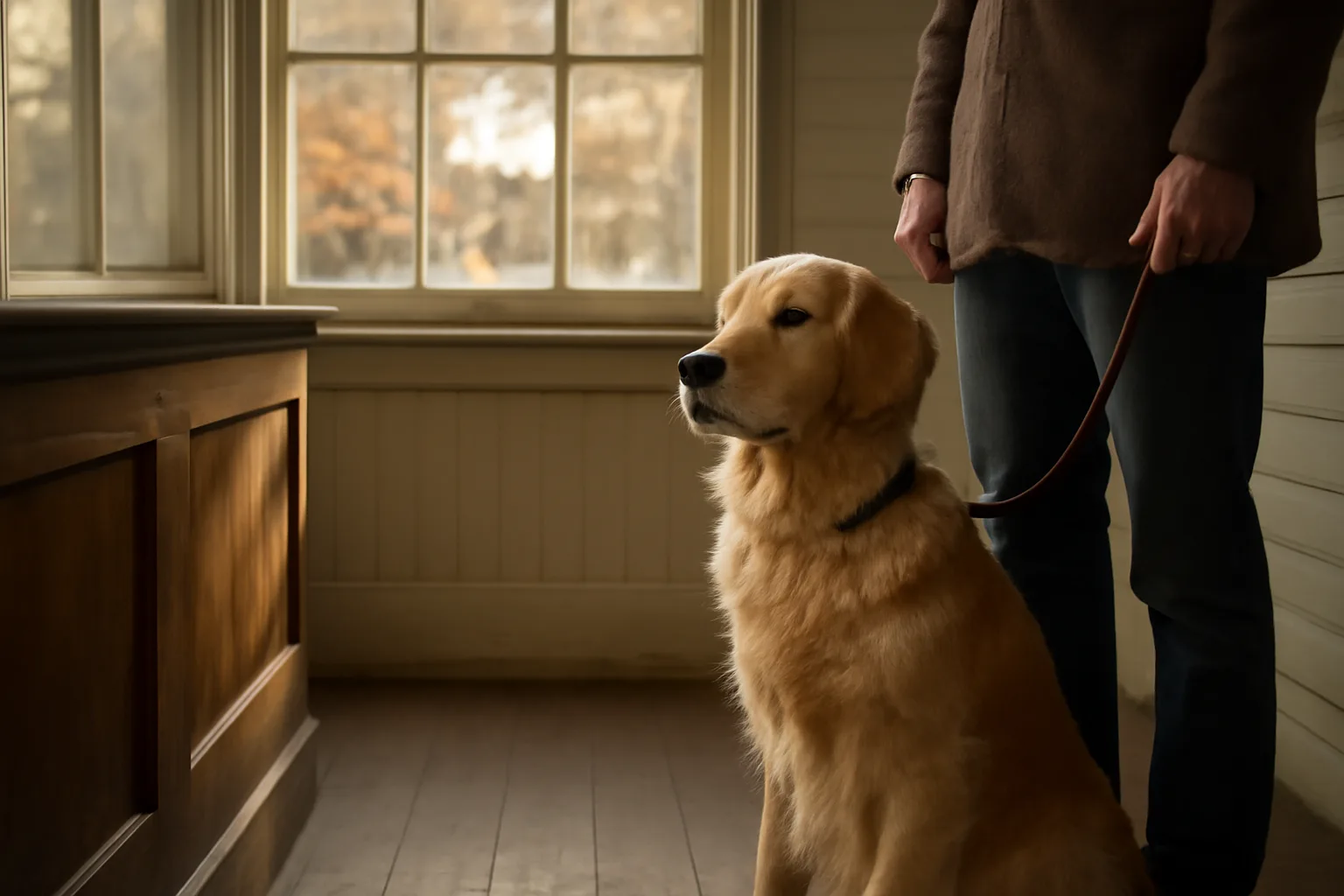 Dog owner waiting at a Massachusetts town clerk counter to handle kennel license paperwork