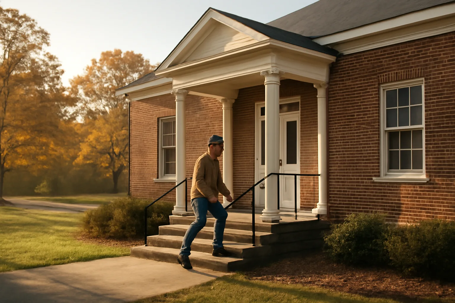 person walking into a county government office to apply for a kennel permit