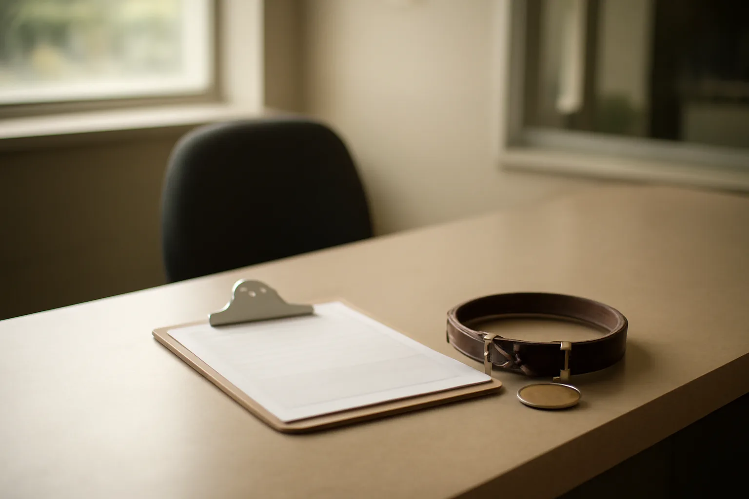 county office counter with a dog collar tag and vaccination certificate for registration