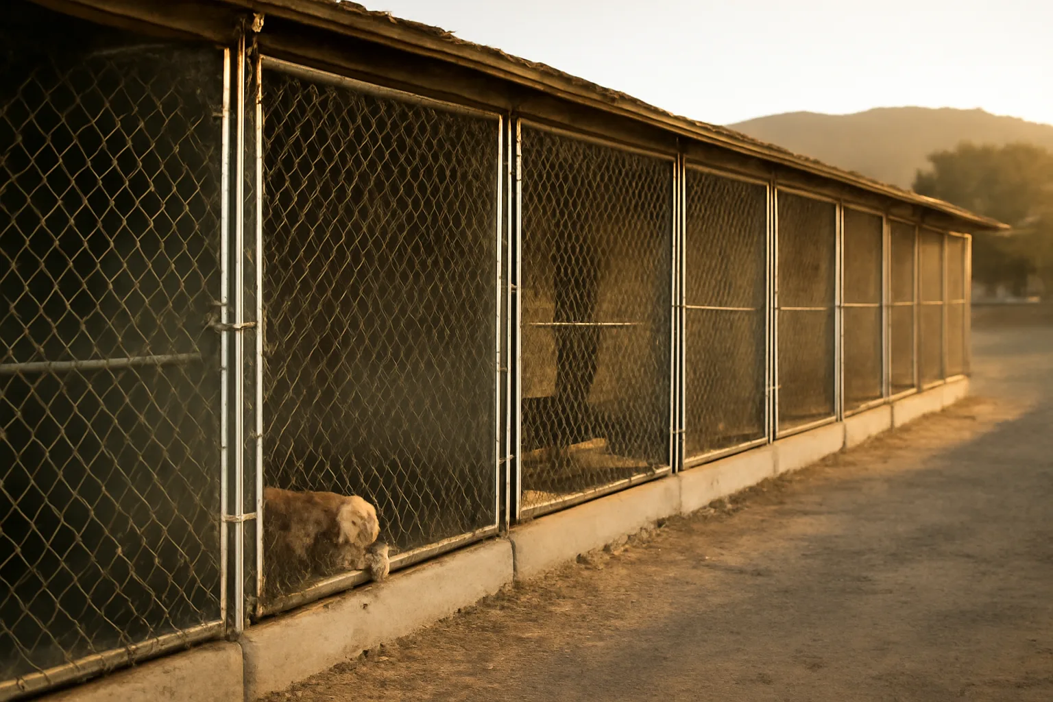 Outdoor kennel runs on a Southern California property under morning light
