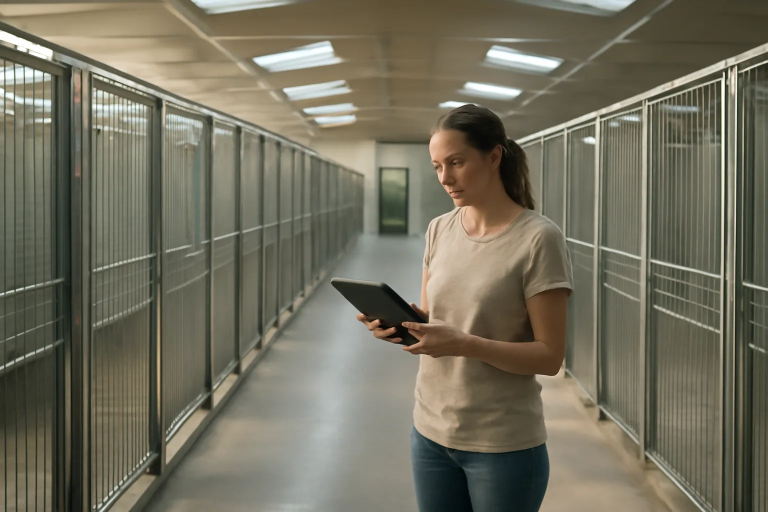 Kennel hallway representing facility checked in a USDA dog breeder license lookup